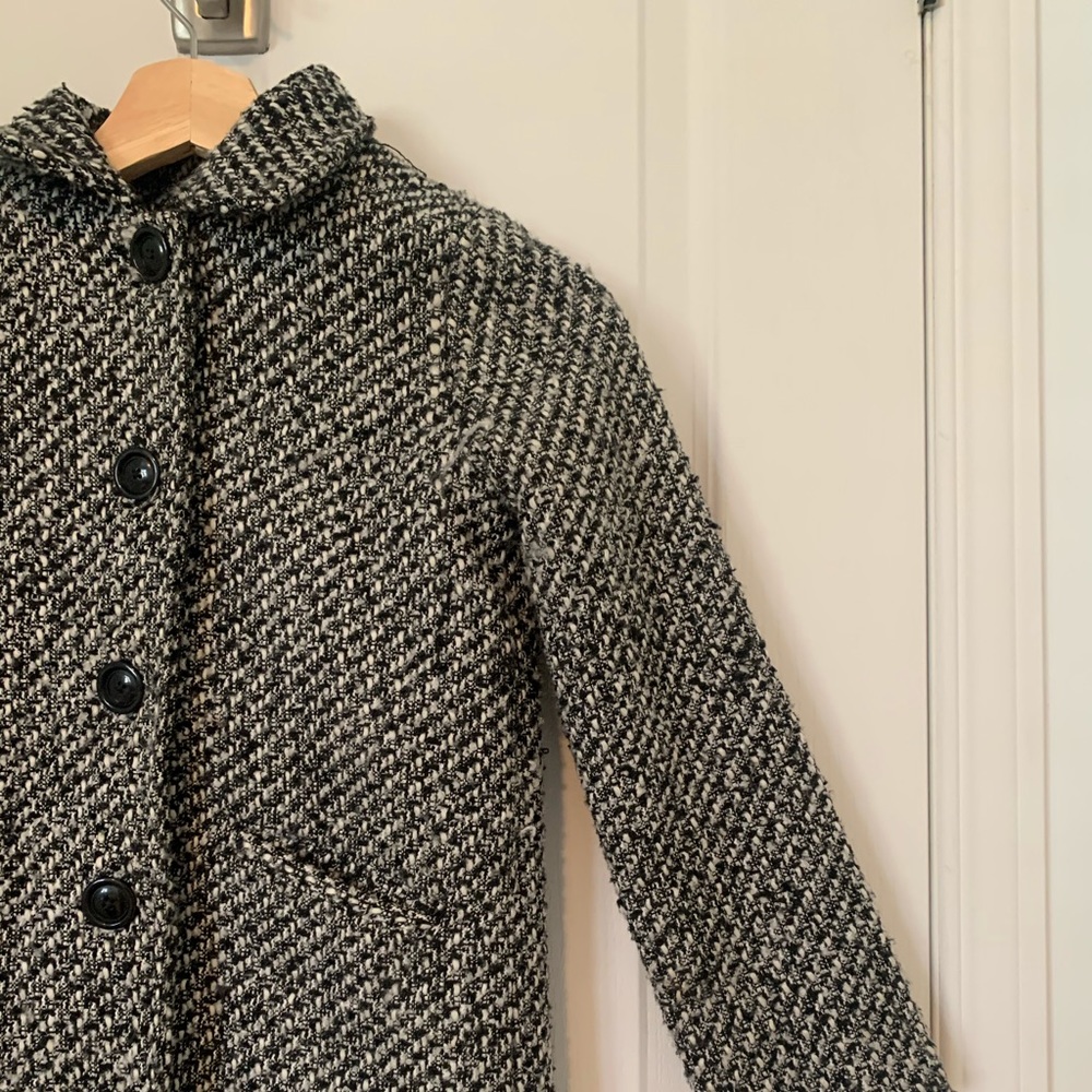 Black & White Button Up Tweed Trench Coat